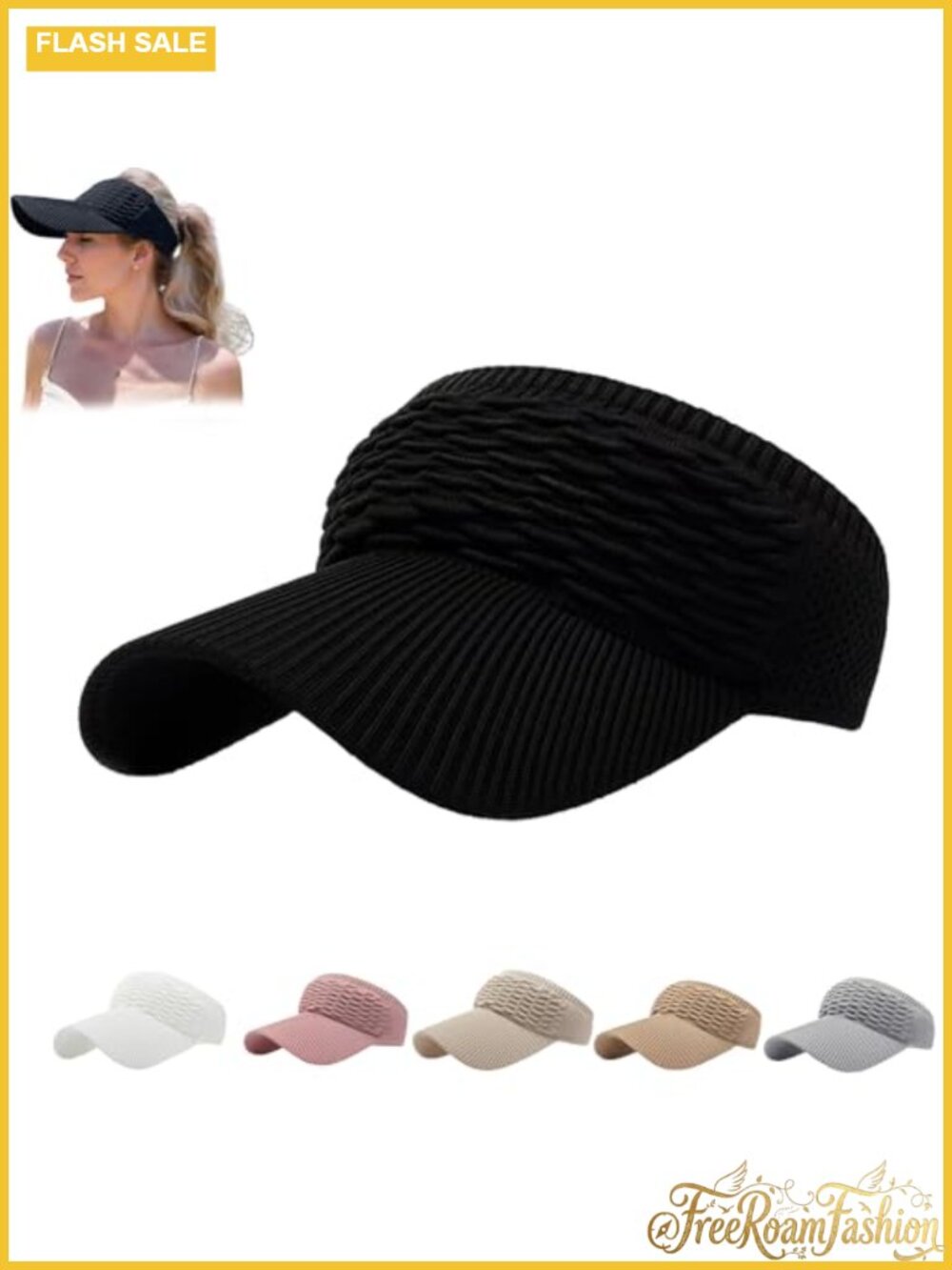 Wide Brim Knitted Sun Visor Ponytail Friendly Quick Dry